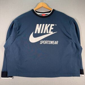 Nike Crewneck Sweatshirt Womens XL Blue Swoosh Relaxed Fit Boxy Oversized Sports
